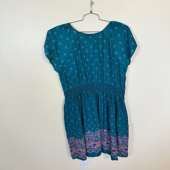 Anthony Richards Womens Dress Teal Floral Mandala 3X Cotton Short Sleeve Cotton - Picture 3 of 10